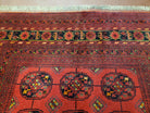 7x10 Vintage Afghan Turkoman Yamud Bokhara Rug Red Bukhara Hand-Knotted Oriental Afghanistan Carpet Wool - Jewel Rugs