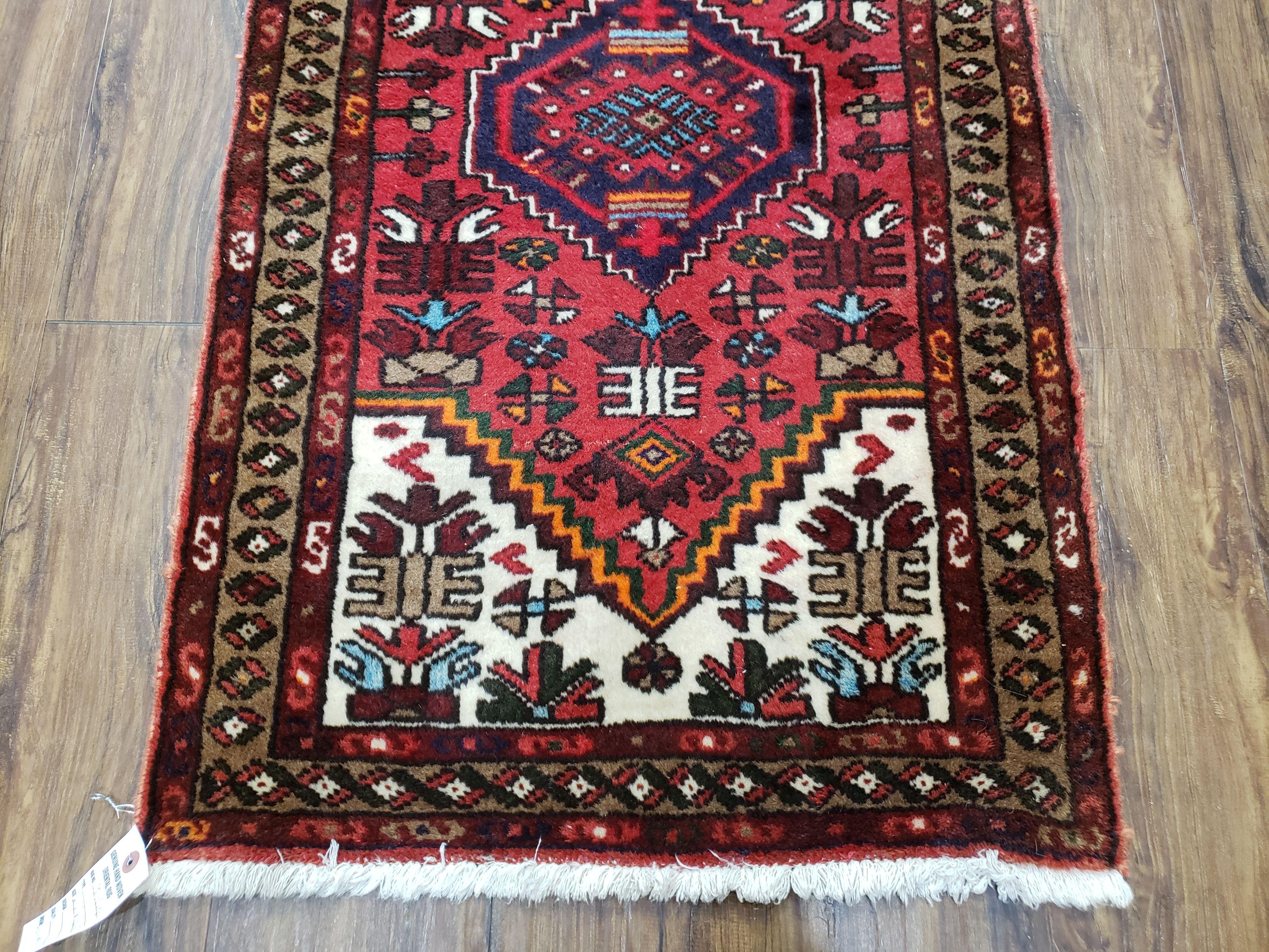 Small Antique Persian Hamadan Rug 2x4, Tribal, Hand-Knotted, Wool, Red & Ivory - Jewel Rugs