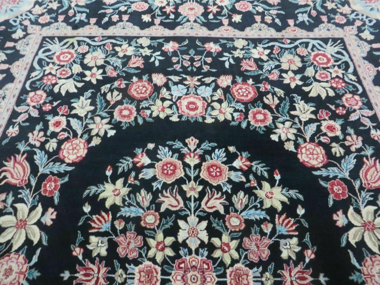 8' X10' Handmade Chinese Floral Oriental Wool Rug Carpet Flower Bouquet Black - Jewel Rugs