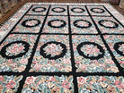 Floral Panel Needlepoint Rug, 9x13 - 10x14 Aubusson Rug, Large Needlepoint with Flowers, Black and Ivory Flatweave Aubusson, Multicolor - Jewel Rugs