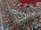 10' X 13' Antique Finely Woven Handmade Persian Sarouk Open Field Floral Pattern Red Wool Oriental Rug - Jewel Rugs