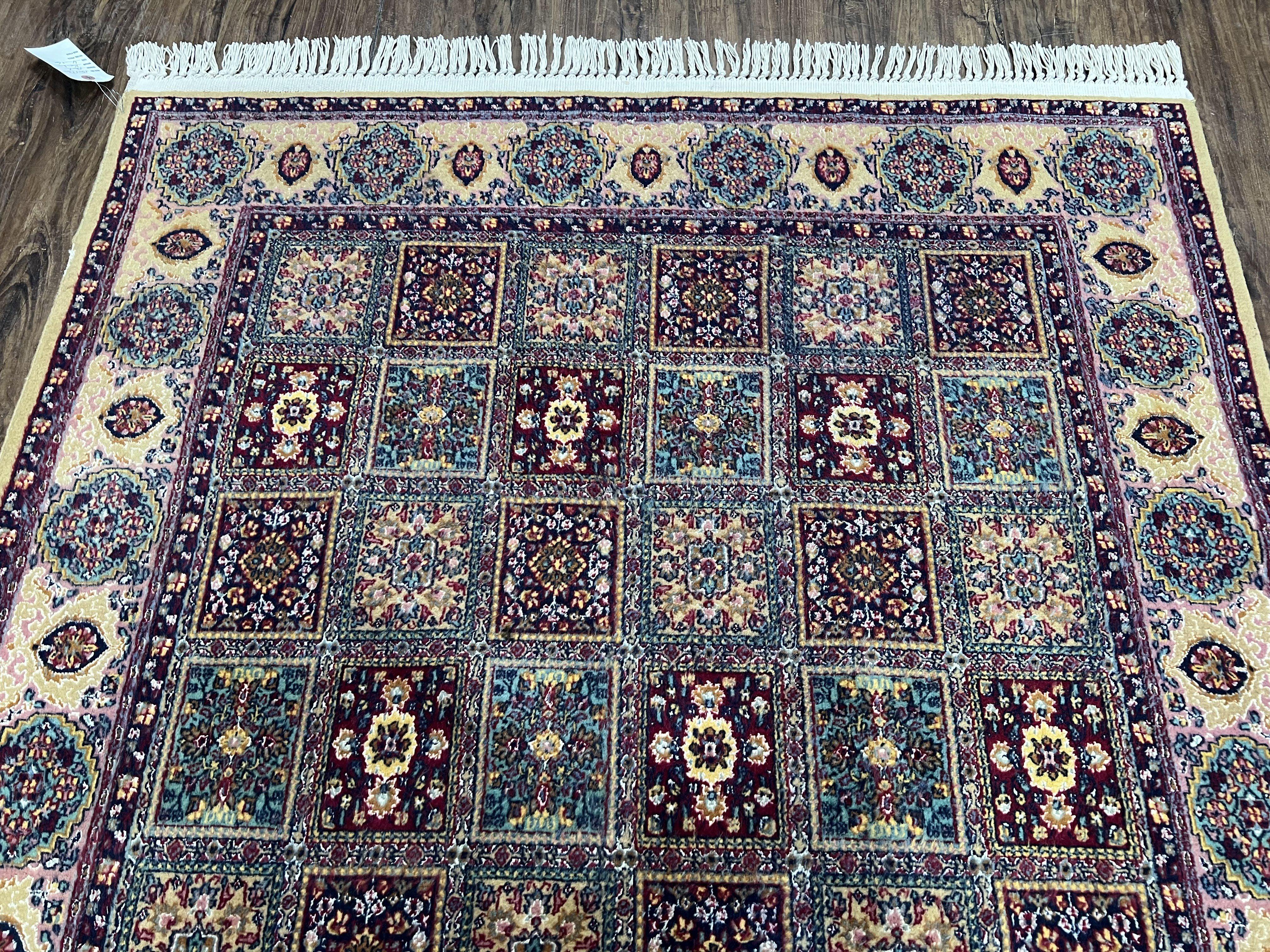 Indo Persian Silk Rug 4x6, Panel Design, Small Flowers, Hand Knotted, Fine Weave, Oriental Carpet 4 x 6, Vintage Area Rug, Beautiful Rug - Jewel Rugs