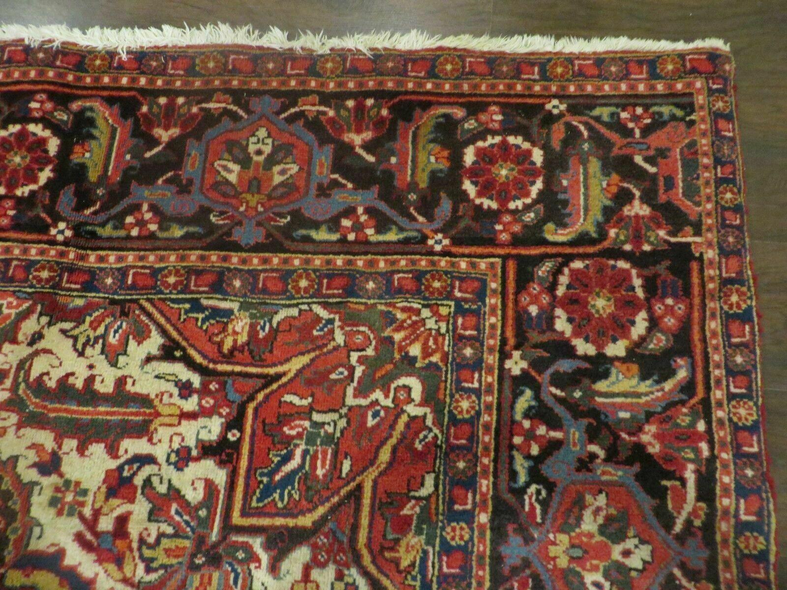 9' 5" X 12' 7" Handmade Perian Geometric Design Heriz Serapi Oriental Wool Rug Hand-Knotted Red Top Quality Veg Dyes - Jewel Rugs