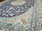 8' X 12' Finely Woven Handmade Persian Nain Oriental Floral Wool Area Rug - Ivory and Blue Carpet - Jewel Rugs