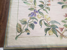 Vintage Chinese Needlepoint Area Rug 8x10, Flatweave Aubusson Carpet 8 x 10, Wool Hand-Knotted Ivory & Green Leaves Floral Aubusson Rug - Jewel Rugs