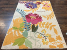 Indian Chain Stitched Rug 4x6, Hand Stitched Indian Embroidery Carpet, Large Floral Design, Contemporary, Cream and Colorful Flowers, Wool - Jewel Rugs