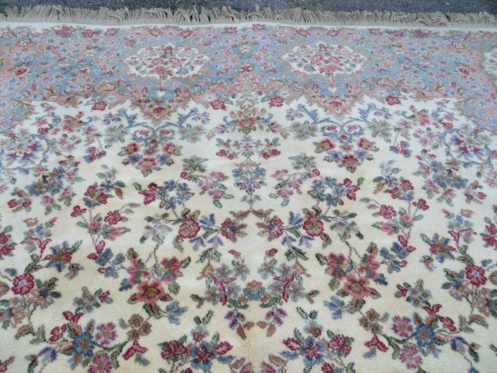 8' 8" X 10' 6" Karastan Ivory Kirman Oriental Design Wool Rug American Made USA Nice - Jewel Rugs