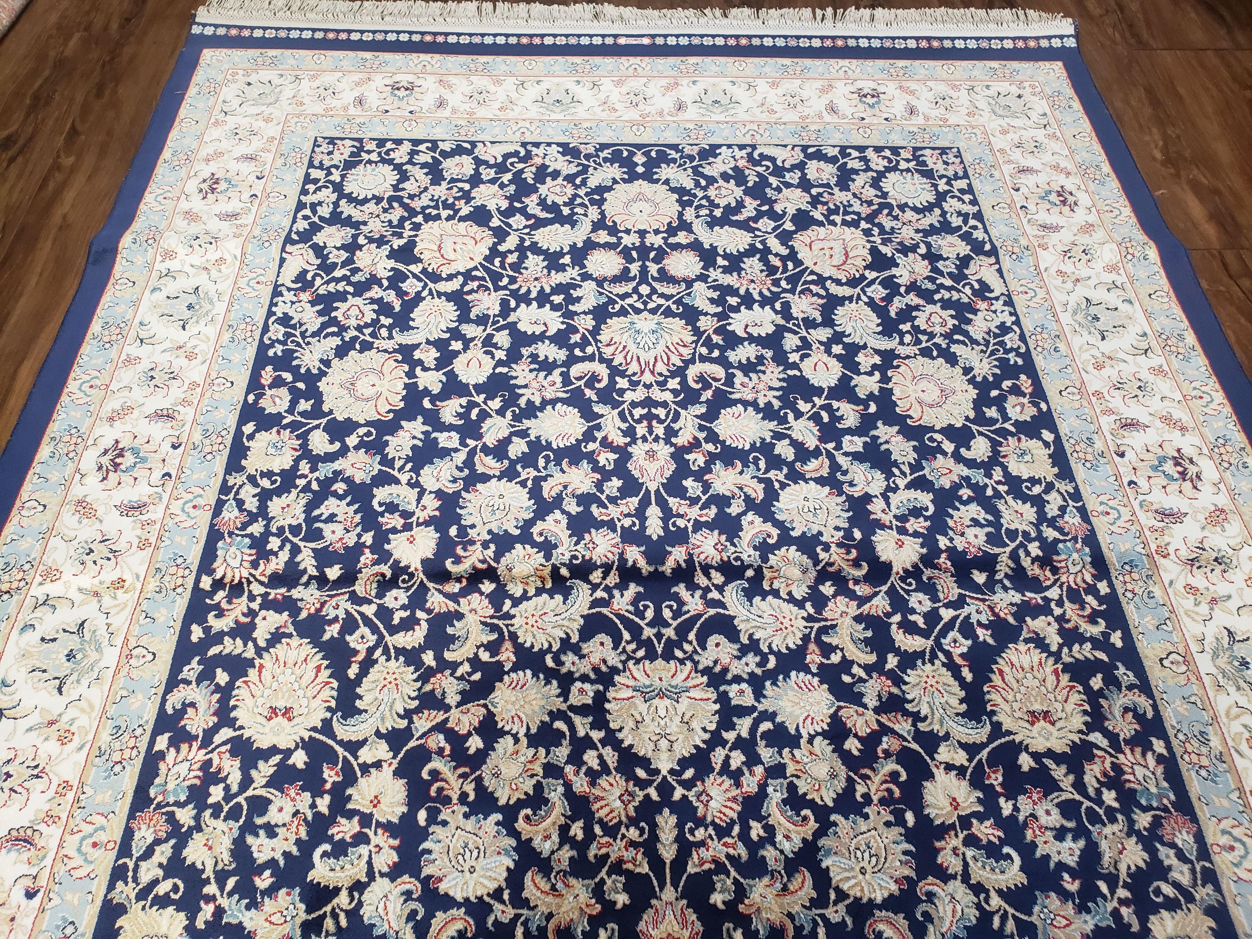 Blue Silk Carpet 4 x 6 ft, Super Fine Silk Rug Blue & Ivory, Bamboo Silk, Affordable Top Quality Silk Rug, Allover Floral Pattern - Jewel Rugs