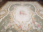 9' X 12' Handmade Aubusson Weave Needllepoint Flat Pile Wool Rug Beige Olive - Jewel Rugs