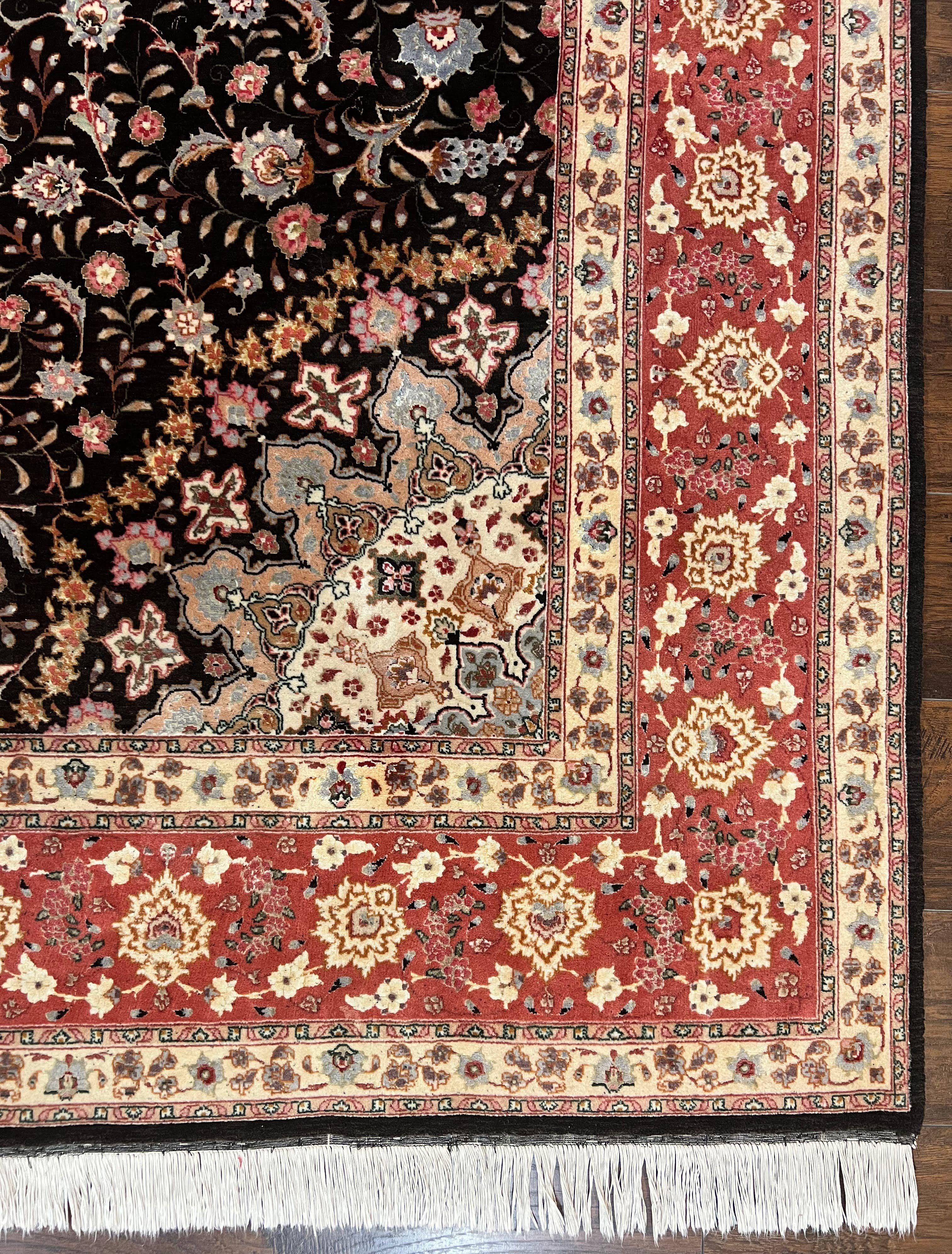 Marvelous Persian Tabriz Rug 7x10 ft, Super Fine 50 Raj, 300+ KPSI, Black and Rust Red, Floral Medallion Handmade Wool Oriental Carpet, Top Quality - Jewel Rugs