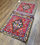 Antique Persian Tribal Qashqai Double Seat Cushions Bag, Red, Hand-Knotted, 2'6" x 4' 10", Nomadic Tribal Collectible Rug, Hand Knotted, Wool - Jewel Rugs