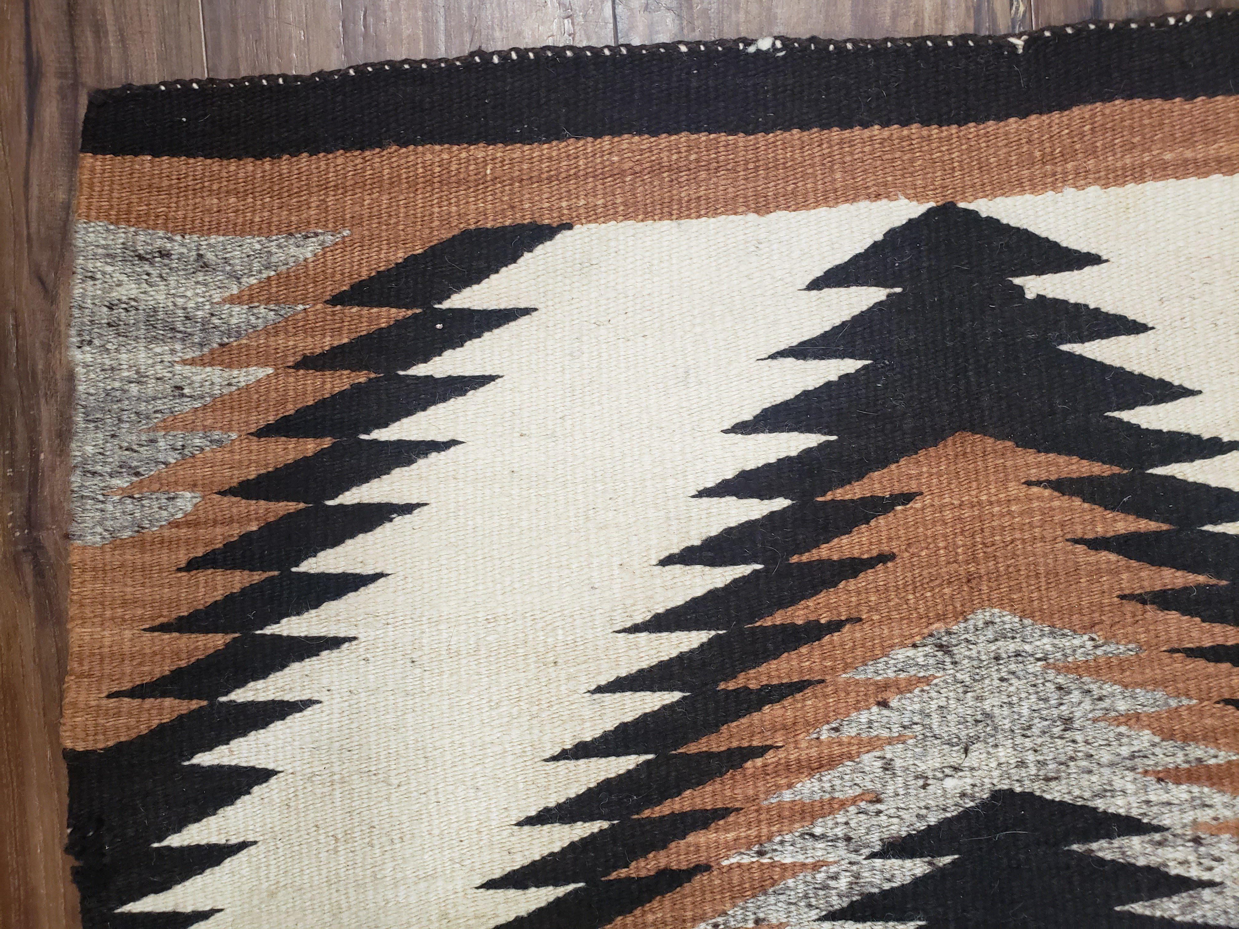 Antique Navajo Rug 3x5, Wool Handwoven Flatweave Navajo Territory Blanket, Collectible Navajo Blanket, Tribal Carpet, Diamond Pattern Ivory - Jewel Rugs