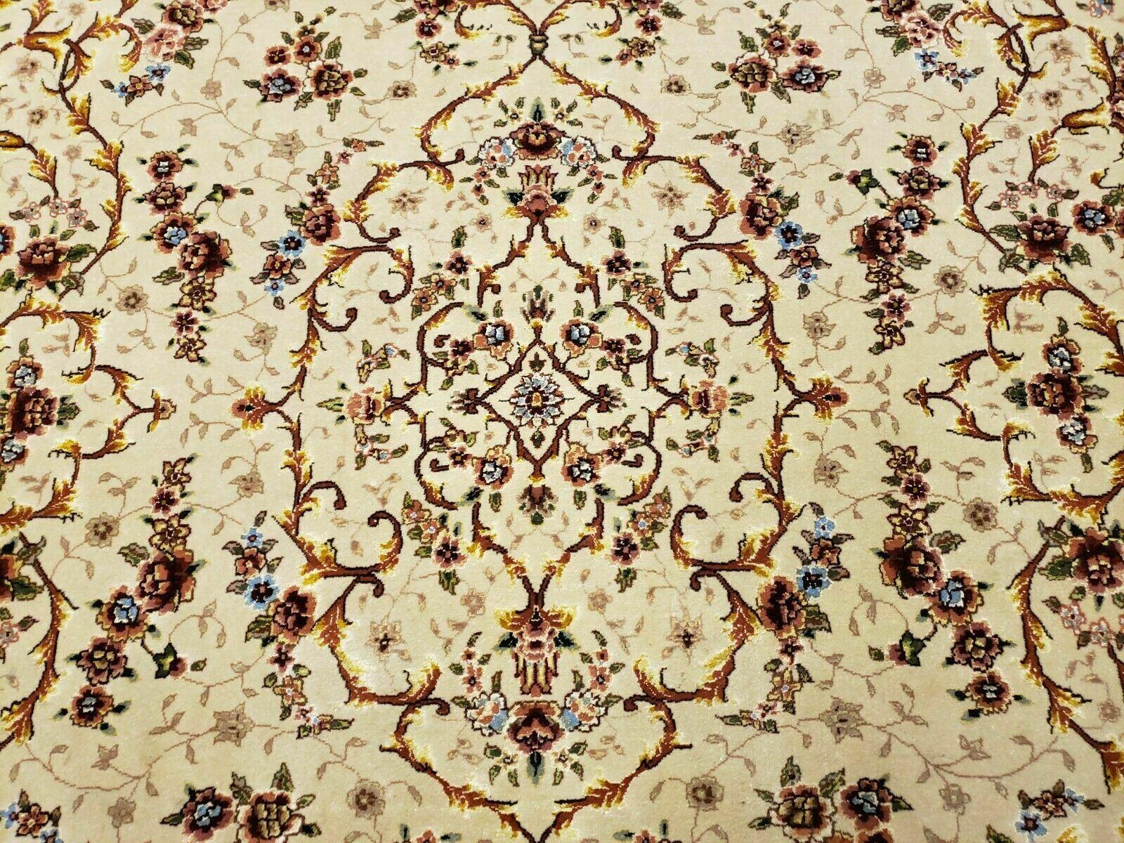 6' X 9' Vintage Handmade Ultra Fine Chinese Floral Wool Rug Silk Accents Beige - Jewel Rugs