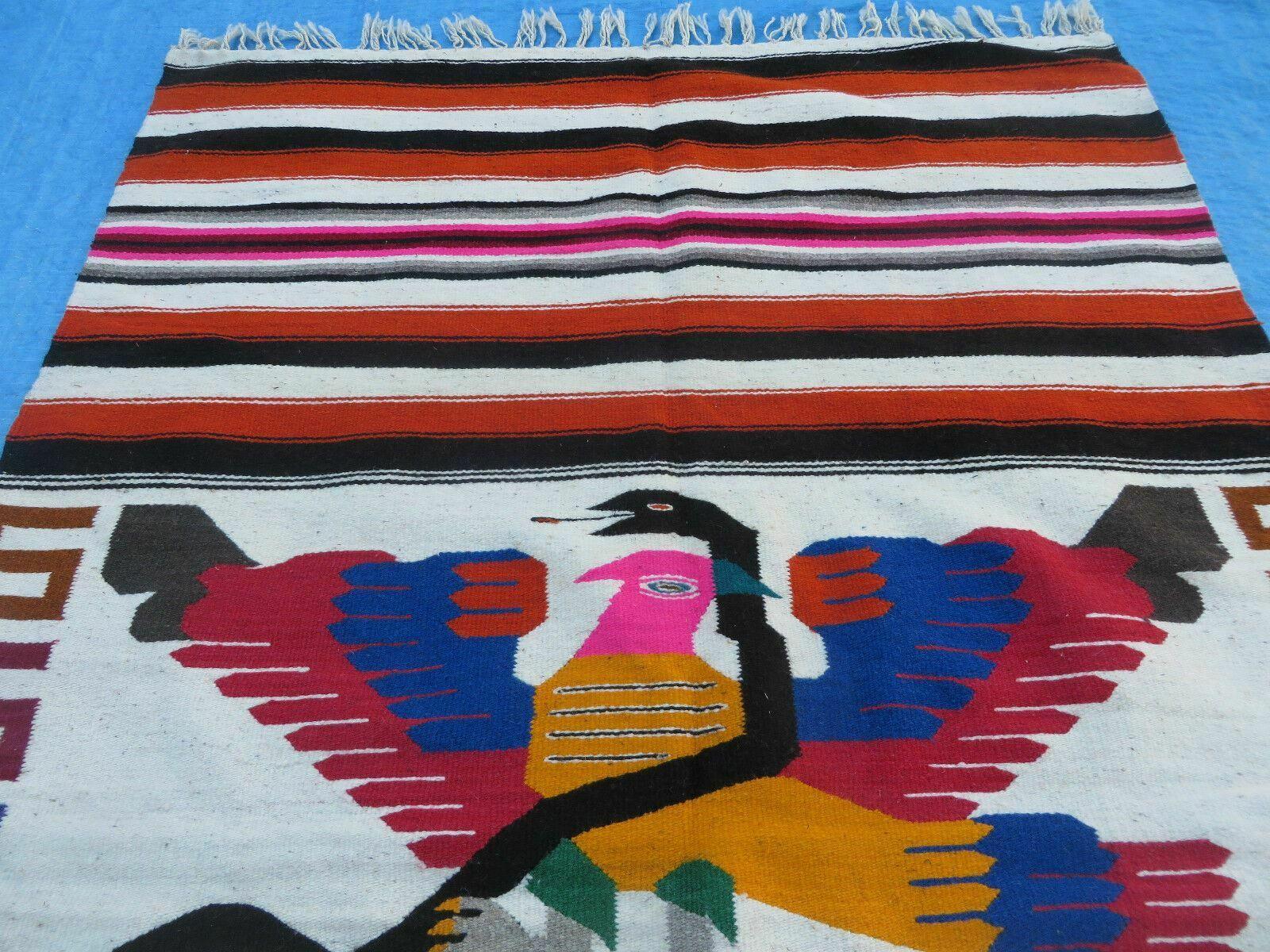 4' X 6' Vintage Handmade Latin American Mexican Wool Blanket Kilim Rug Eagle - Jewel Rugs