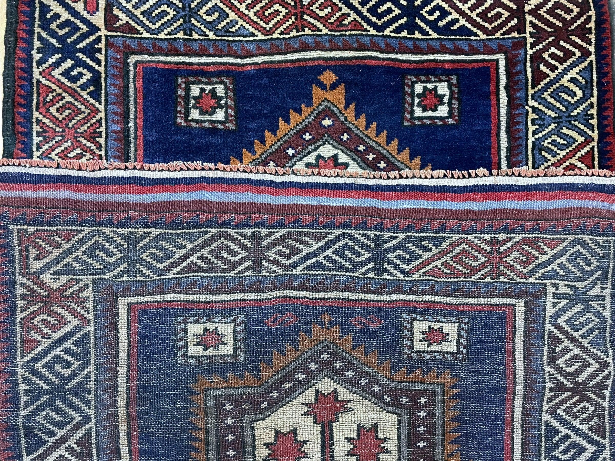 3 X 4 Handmade Tribal Wool Rug Baluchi Rug Afghan Balouch Rug Blue Red Beige - Jewel Rugs