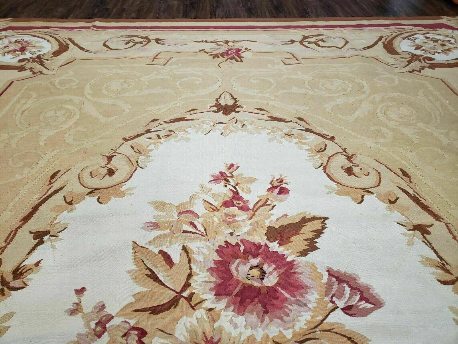 10' 6" X 13' Handmade Aubusson Weave Needlepoint Flat Pile Traditional Wool Area Rug Nice (A) - Jewel Rugs