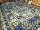 12' x 17' Palace Size Handmade Moroccan Urban Rabat Blue Panel Wool Area Rug - Blue and Beige - Jewel Rugs