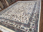 Vintage Indo Persian Area Rug 9x12, Hand-Knotted Wool Oriental Carpet, Ivory Allover Pattern Afshan Indian Rug, Living Room Rug, Dining Room - Jewel Rugs