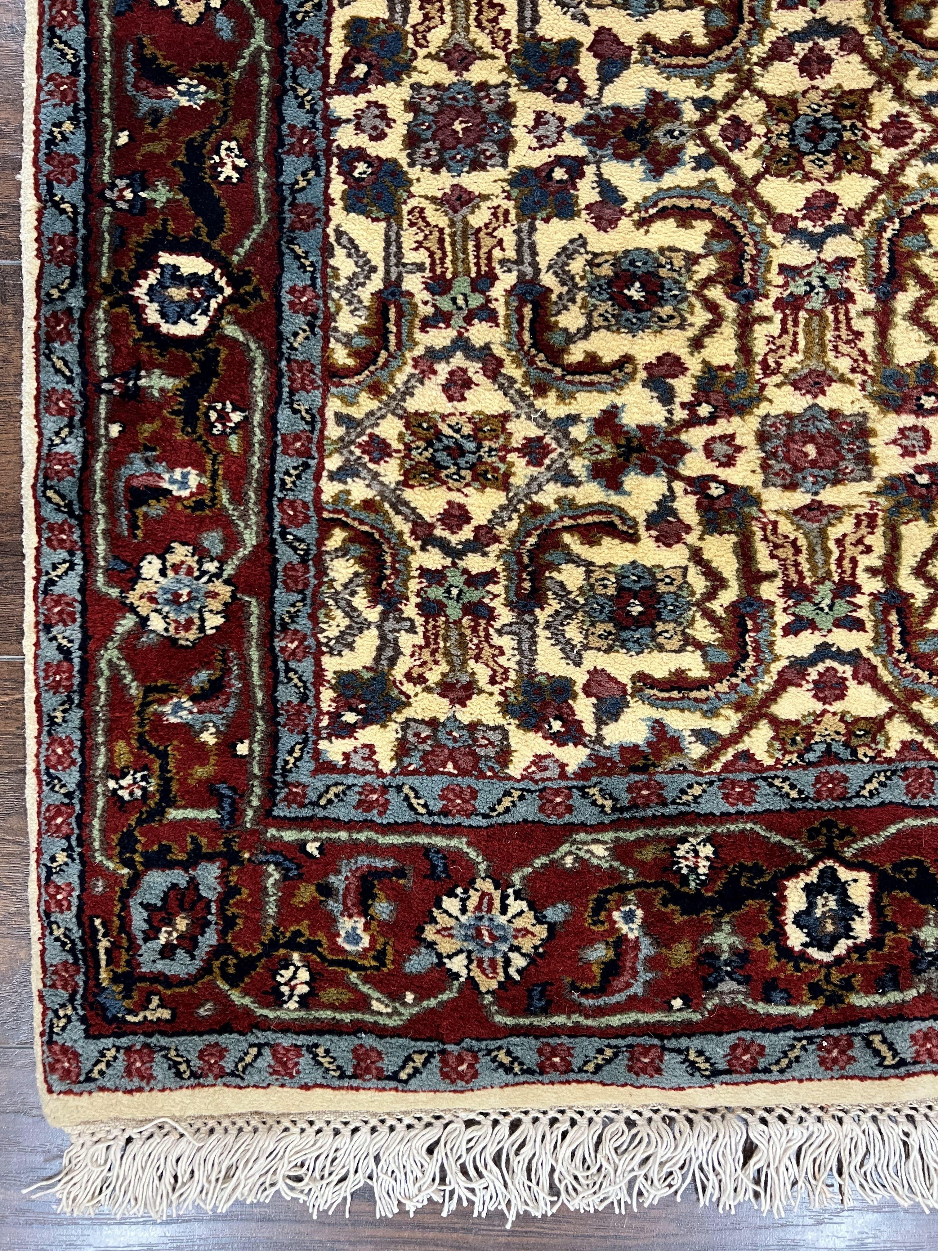 Indo Persian Runner Rug 2.6 x 8.4, Allover Herati Design Cream and Maroon, Vintage Wool Hand Knotted Handmade Indian Runner Rug, Hallway Rug - Jewel Rugs