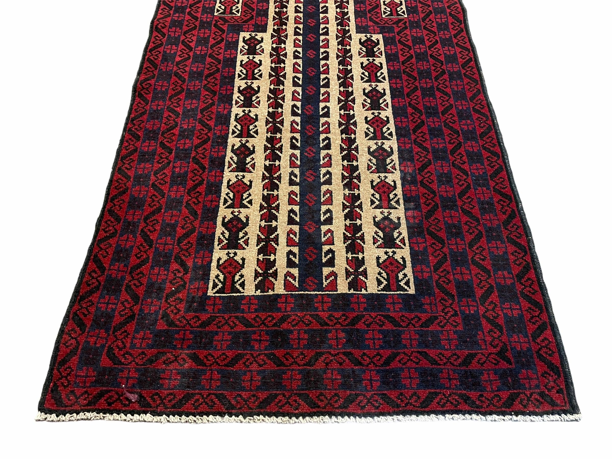 3x5 New Handmade Tribal Rug Afghan Rug Prayer Rug Balouch Wool Rug Red Black Tan - Jewel Rugs