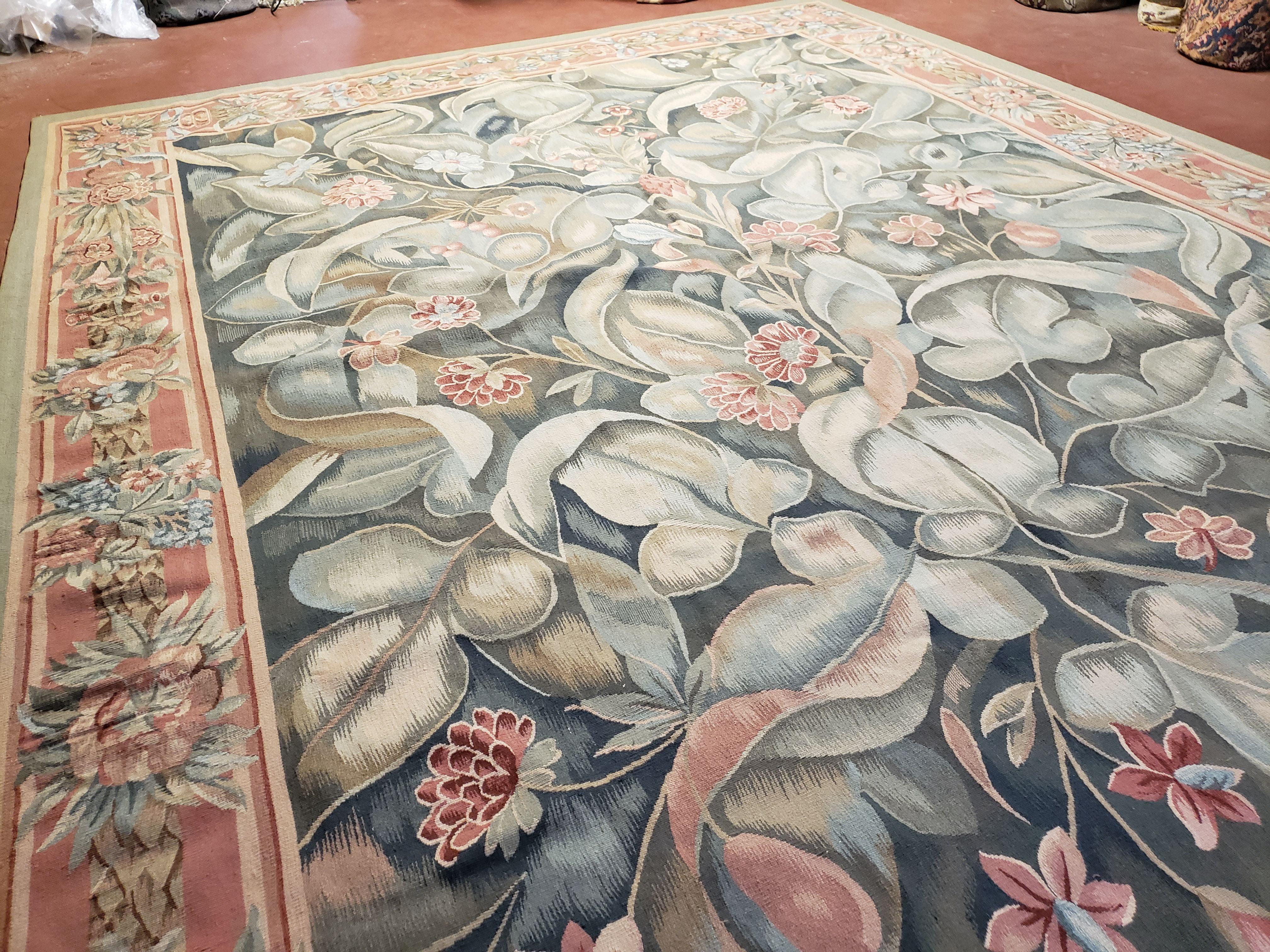 9x12 Aubusson Rug Brand New Flat Weave Carpet Hand-Knotted Aubusson Weave Wool 9 x 12 Large Floral & Fruits Design Area Rug European Style - Jewel Rugs