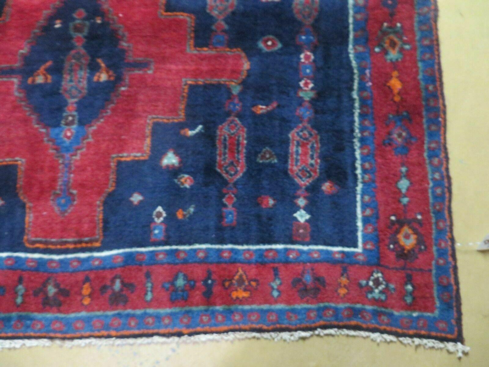 5' X 9' Antique Handmade India Geometric Oriental Wool Rug Veg Dyes Red Blue - Jewel Rugs