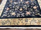 Chinese Wool Rug 8x10, Vintage Fine 120 Line Carpet, Metallic-Navy Blue & Cream, Soft Plush Wool, Allover Floral, 1960s Handmade Area Rug - Jewel Rugs