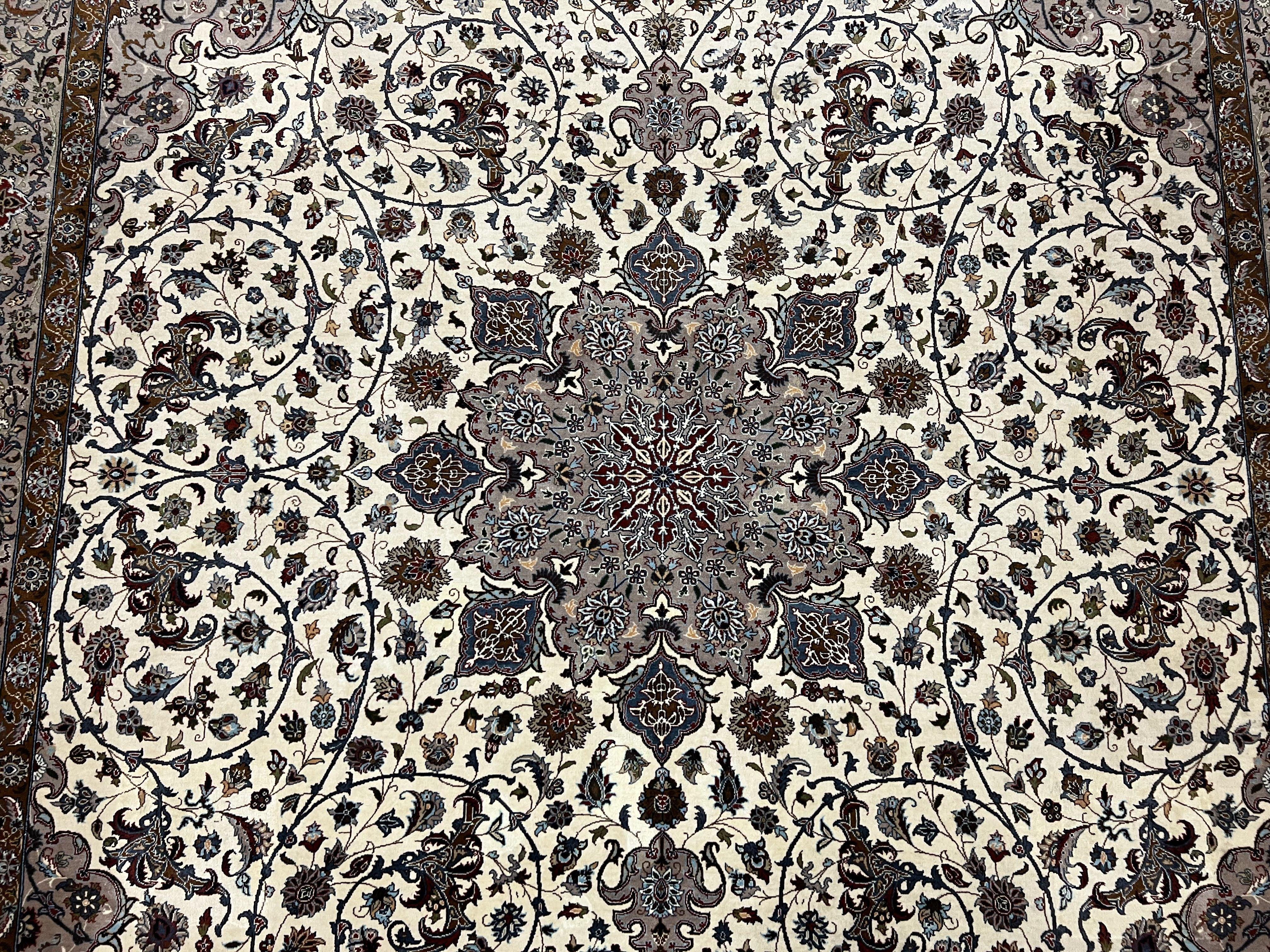 Beautiful Pak Persian Rug 10x13, Floral Medallion, Highly Detailed, Ivory/Cream Gray, Hand Knotted Pakistani Fine Oriental Carpet 10 x 13 ft - Jewel Rugs