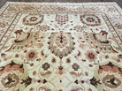 9' X 12' Handmade Indian Floral Wool Rug Hand Knotted Carpet Tea Washed Beige - Jewel Rugs