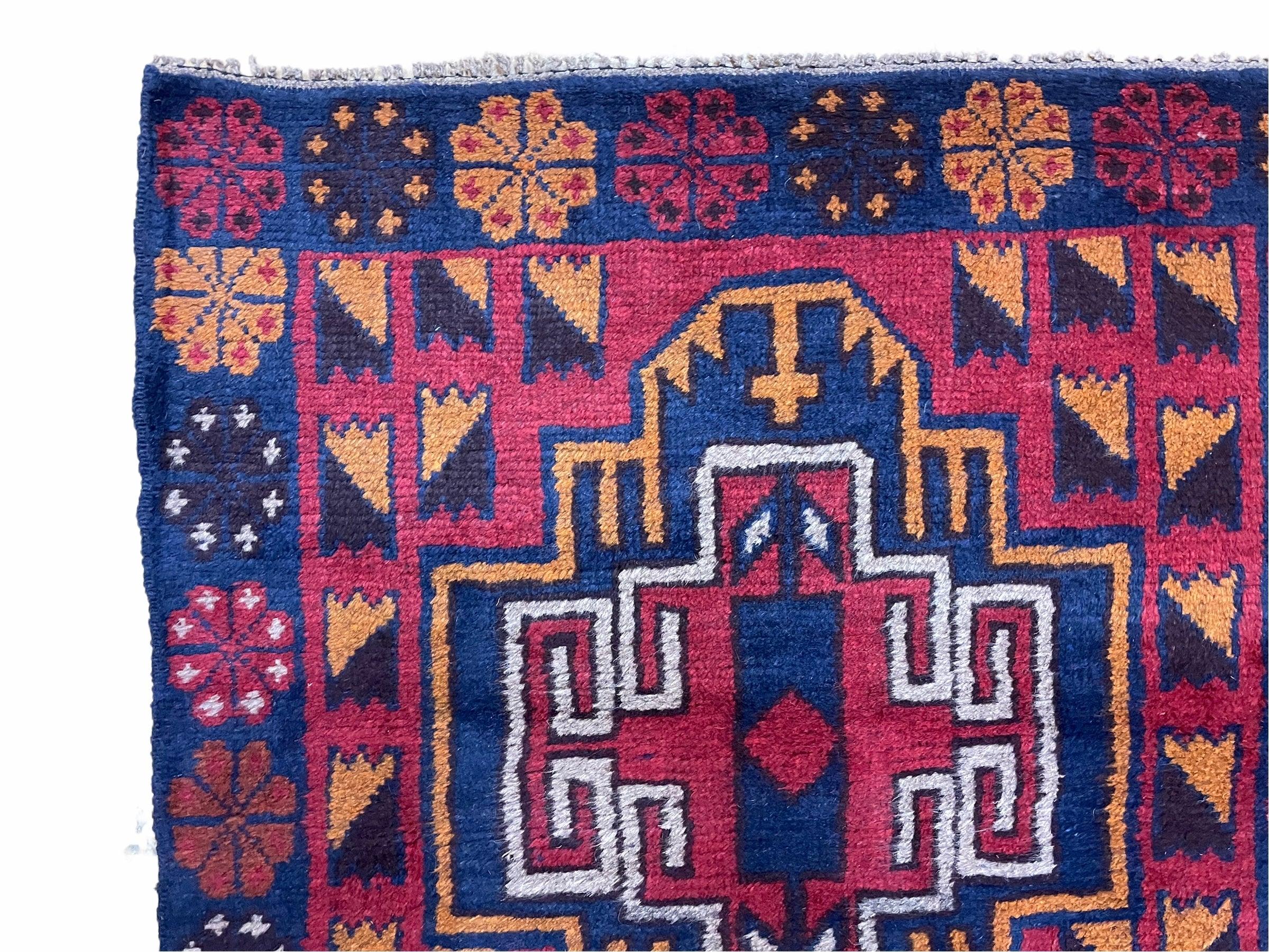 3 X 4.3 Vintage Handmade Tribal Wool Rug Balouch Rug Afghan Rug Red Blue Nice - Jewel Rugs