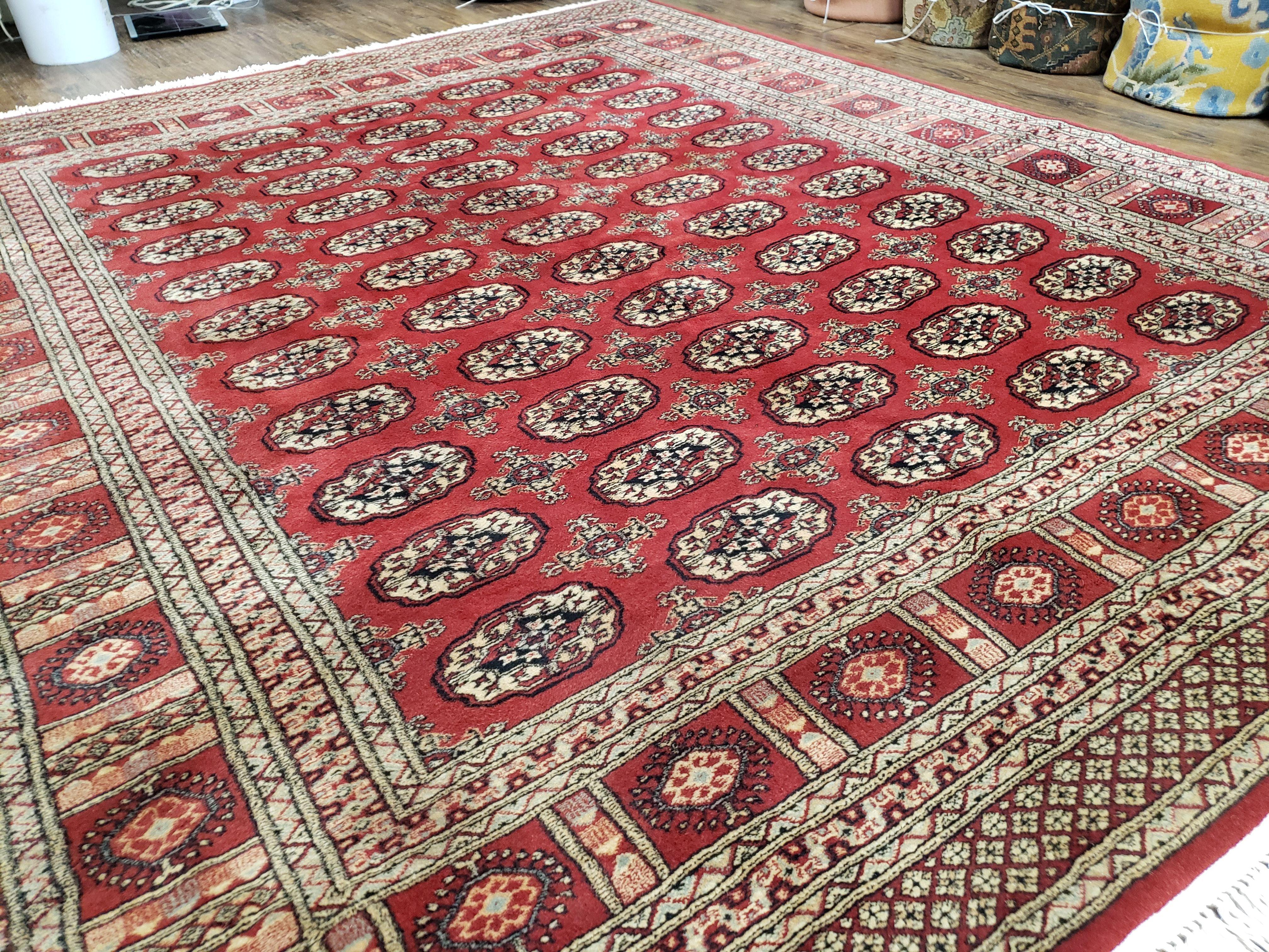 8x10 Red Bokhara Rug, 8 x 10 Traditional Turkoman Carpet, Red & Beige, Pakistani Rug, Vintage, Hand-Knotted, Oriental Wool Area Rug - Jewel Rugs