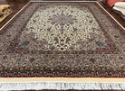 Beautiful Pak Persian Rug 10x13, Floral Medallion, Highly Detailed, Ivory/Cream Gray, Hand Knotted Pakistani Fine Oriental Carpet 10 x 13 ft - Jewel Rugs