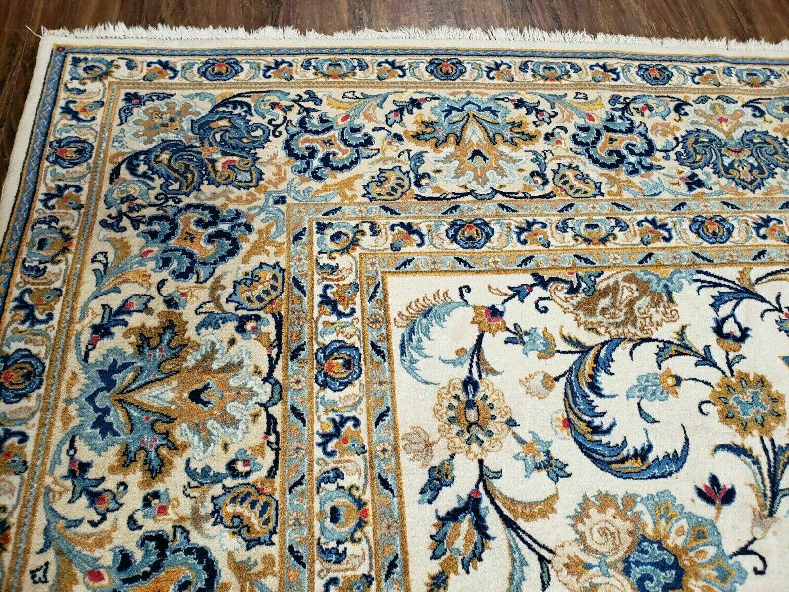 11' X 14' Antique Handmade Indian Wool Rug Ivory Beige Blue Tan Organic - Jewel Rugs