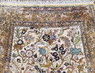 Stunning Semi Antique Silk Persian Qum Tree of Life Rug, Animal Motifs, Hand-Knotted, Cream and Gold, 4'8" x 7' 2" - Jewel Rugs