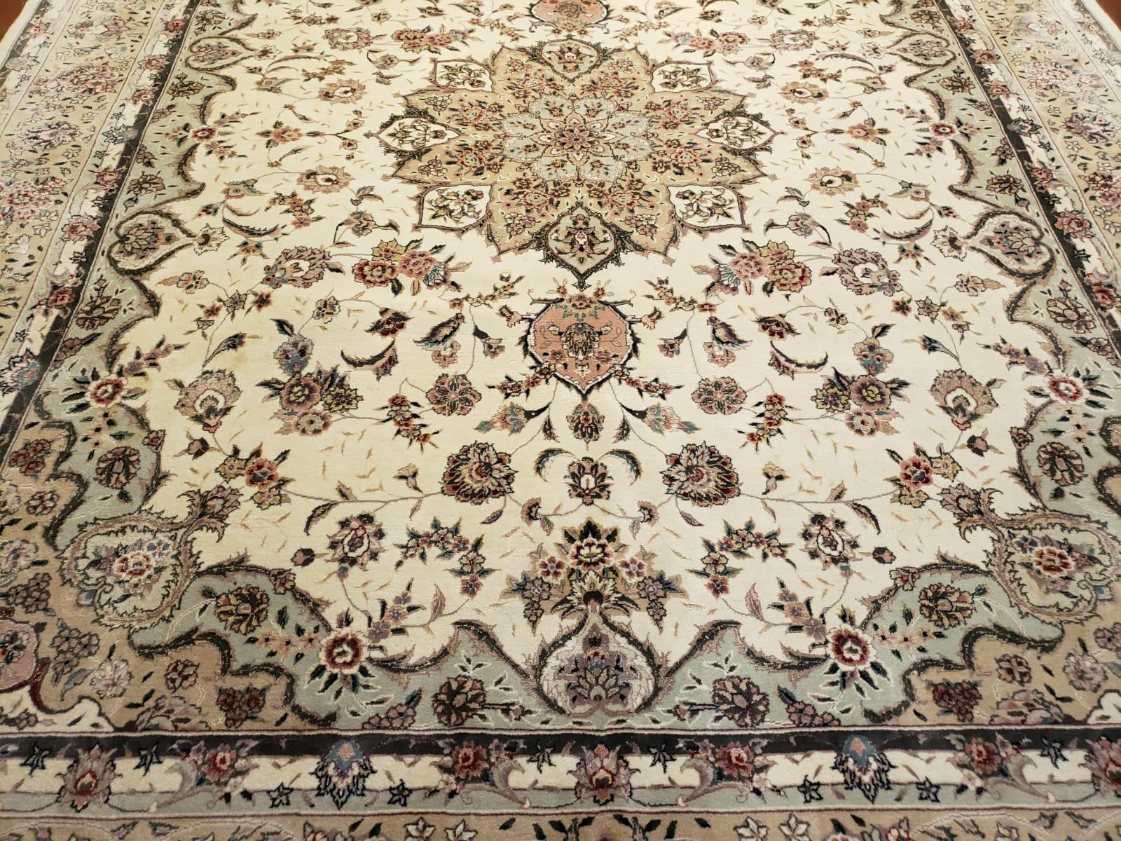 8x10 Oriental Carpet - Persian Design Rug - Wool Hand Knotted Area Rug with Silk Rug - Very Fine Beige Floral Rug - Elegant Dining Room Rug - Jewel Rugs