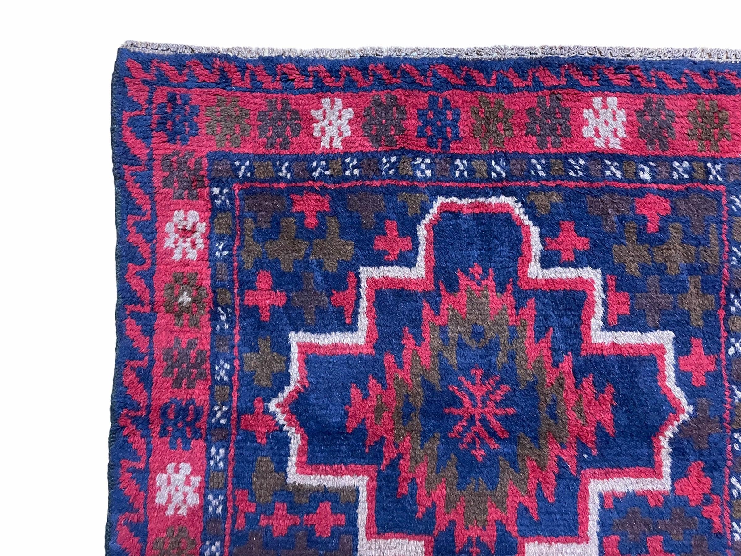 2' 9" X 4' 5" Vintage Handmade Tribal Wool Rug Balouchi Rug Afghan Rug Red Blue - Jewel Rugs