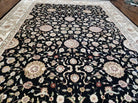 8' 5" X 11' 6" Vintage Handmade Oriental Floral Wool Rug Silk Accent Black Nice - Jewel Rugs