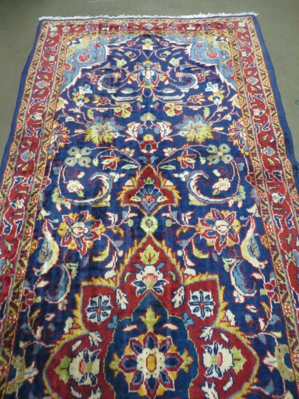 Persian Runner Rug 3.2 x 9.7, Antique Persian Hamadan Blue Wool Runner, Floral Medallion, Red and Blue, Hand Knotted Hallway Kitchen Runner Rug Nice - Jewel Rugs