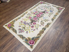 Vintage American Hooked Area Rug 3 x 5.6, Handmade Ivory 3x5 - 3x6 Floral Roses Flower Wool Carpet, Entryway Rug, Pair B - Jewel Rugs