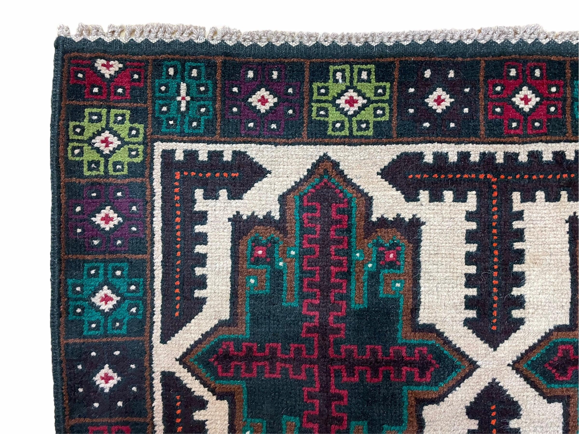 3 X 4.4 Vintage Handmade Tribal Wool Rug Balouchi Rug Afghan Rug Red Beige Green - Jewel Rugs