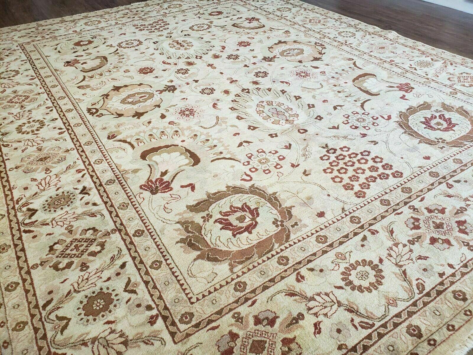 8' 8" X 11' Handmade Indian Floral Oriental Wool Rug Carpet Tea Washed Beige - Jewel Rugs