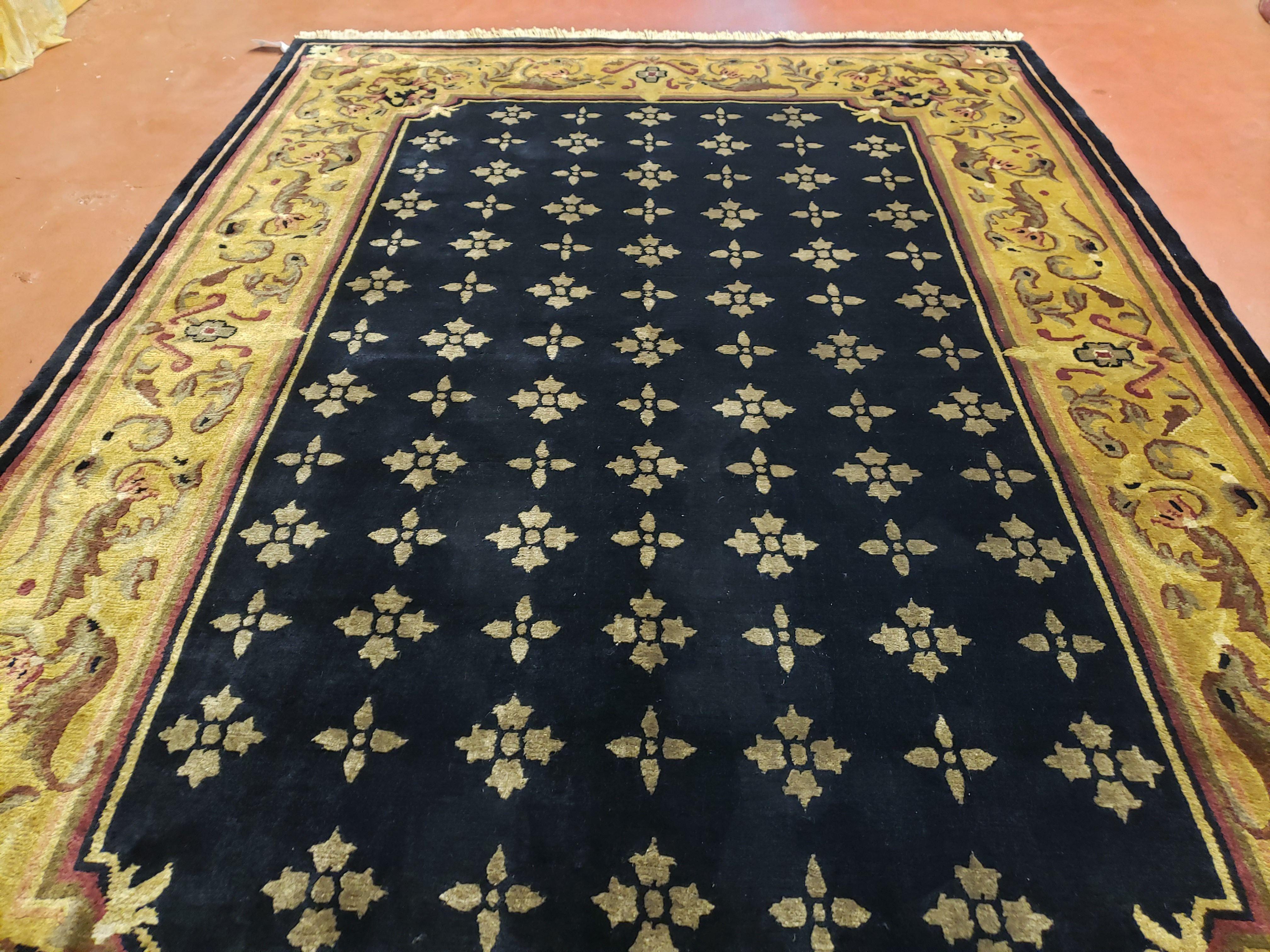 6x9 Aubusson Design Nepali Tibetan Rug Black & Tan Hand-Knotted Wool Carpet Soft Plush Pile New Rug Nice - Jewel Rugs