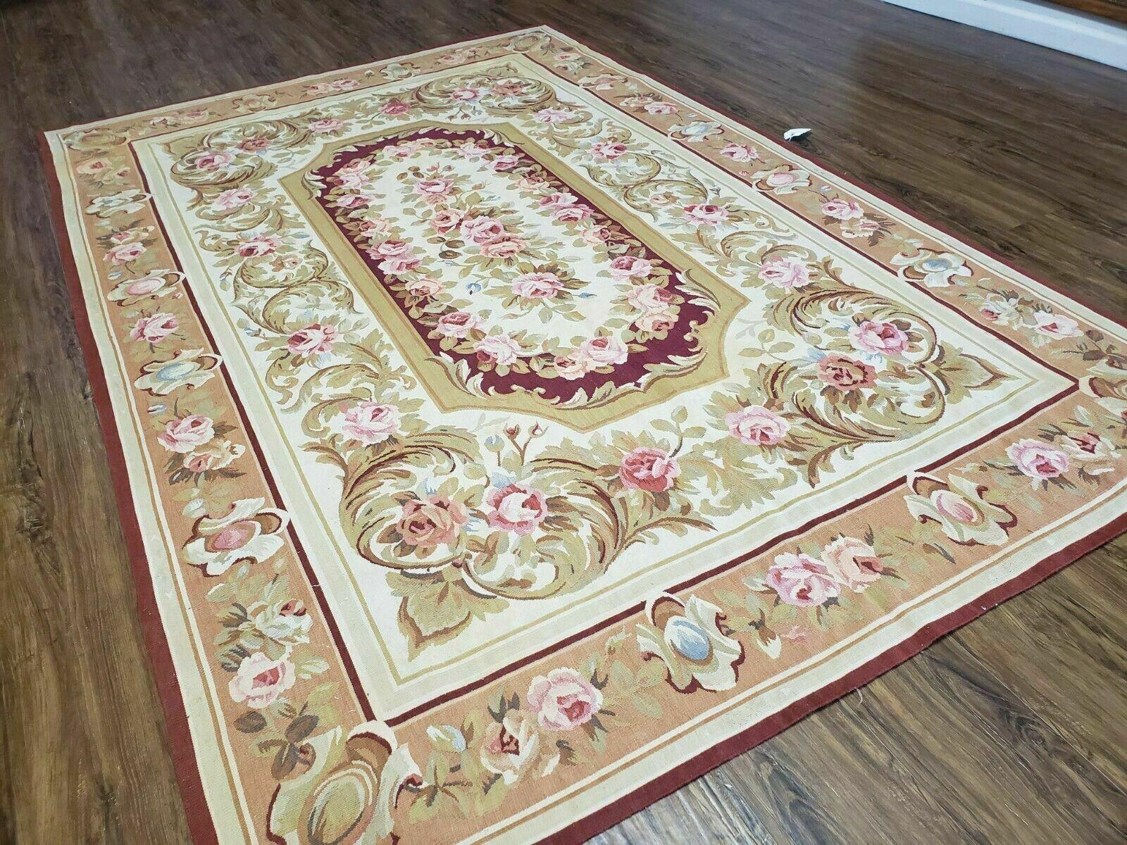 6' X 9' Vintage Handmade Wool Rug Aubusson Weave Savonnerie Flat Pile Beige Wow - Jewel Rugs