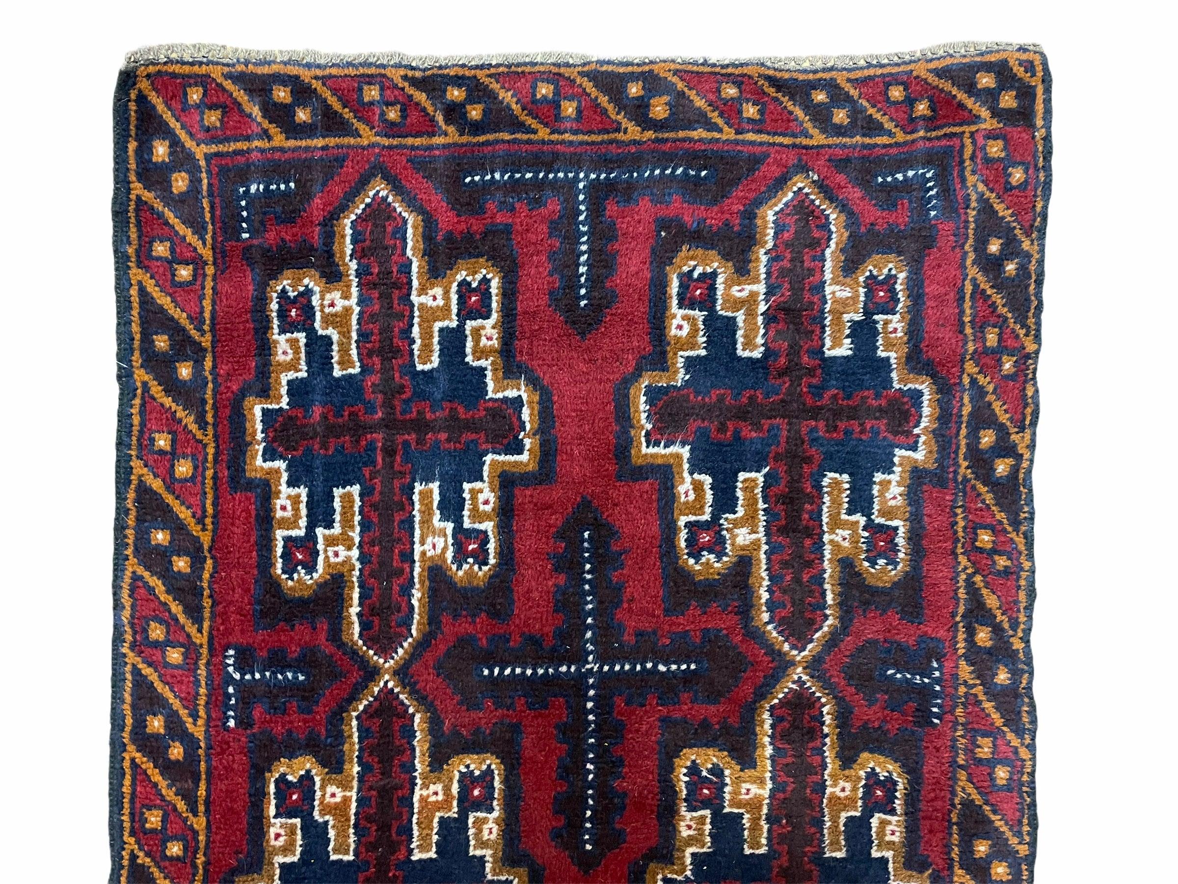 2' 7" X 4' 6" Vintage Handmade Tribal Wool Rug Balouchi Rug Afghan Rug Red Blue - Jewel Rugs