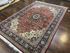 Fine Sino Persian Rug 7x10 ft, Floral Central Medallion Oriental Carpet, Red Navy Blue Cream, Hand Knotted Wool Traditional Vintage Rug - Jewel Rugs