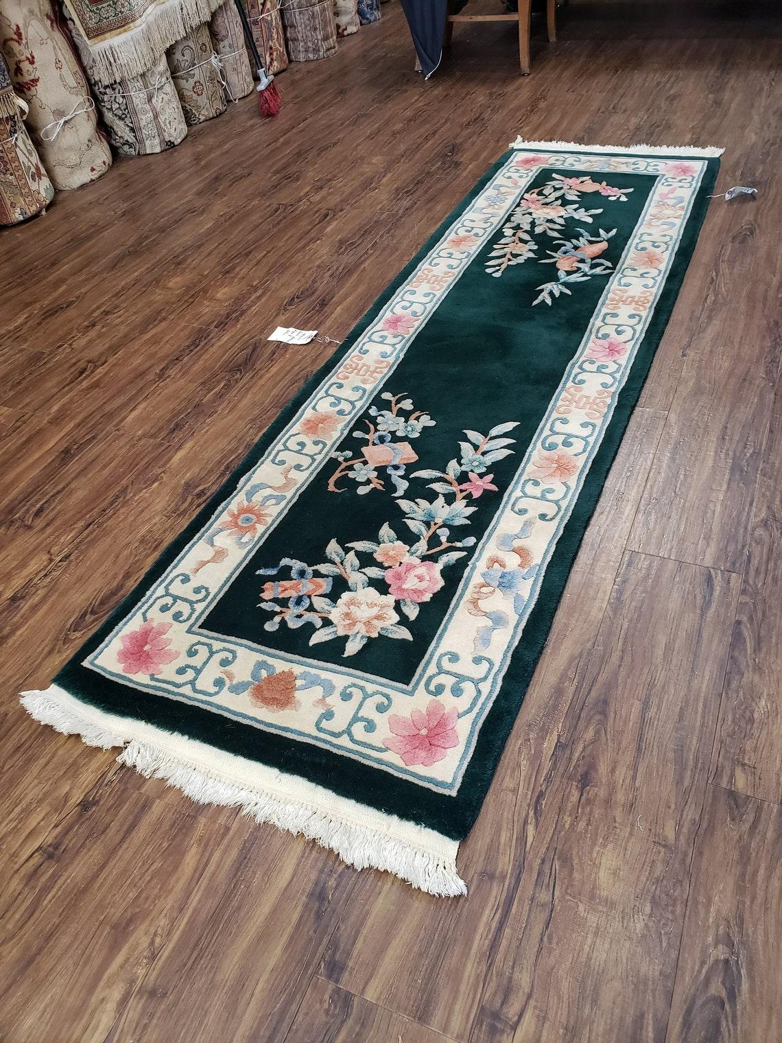 2' 4" X 8' Handmade Chinese Oriental Wool Runner Rug 90 Lines Forest Green - Jewel Rugs