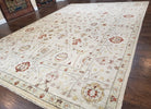 Peshawar Oushak Large Room Sized Rug 10 x 14.4, Wool Hand-Knotted Ivory Chobi Farmhouse Oriental Rug, 10x14 Living Room Pakistani Carpet - Jewel Rugs