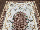 Needlepoint Rug 4x6 European Carpet, Leopard Print Rug, French Aubusson Savonnerie Design, Elegant Rug, Flatweave Rug, Wool Hand-Woven Ivory - Jewel Rugs