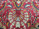 7' X 10' Antique Handmade Indian Agra Wool Rug Hand Knotted Vegetable Dyes Red - Jewel Rugs