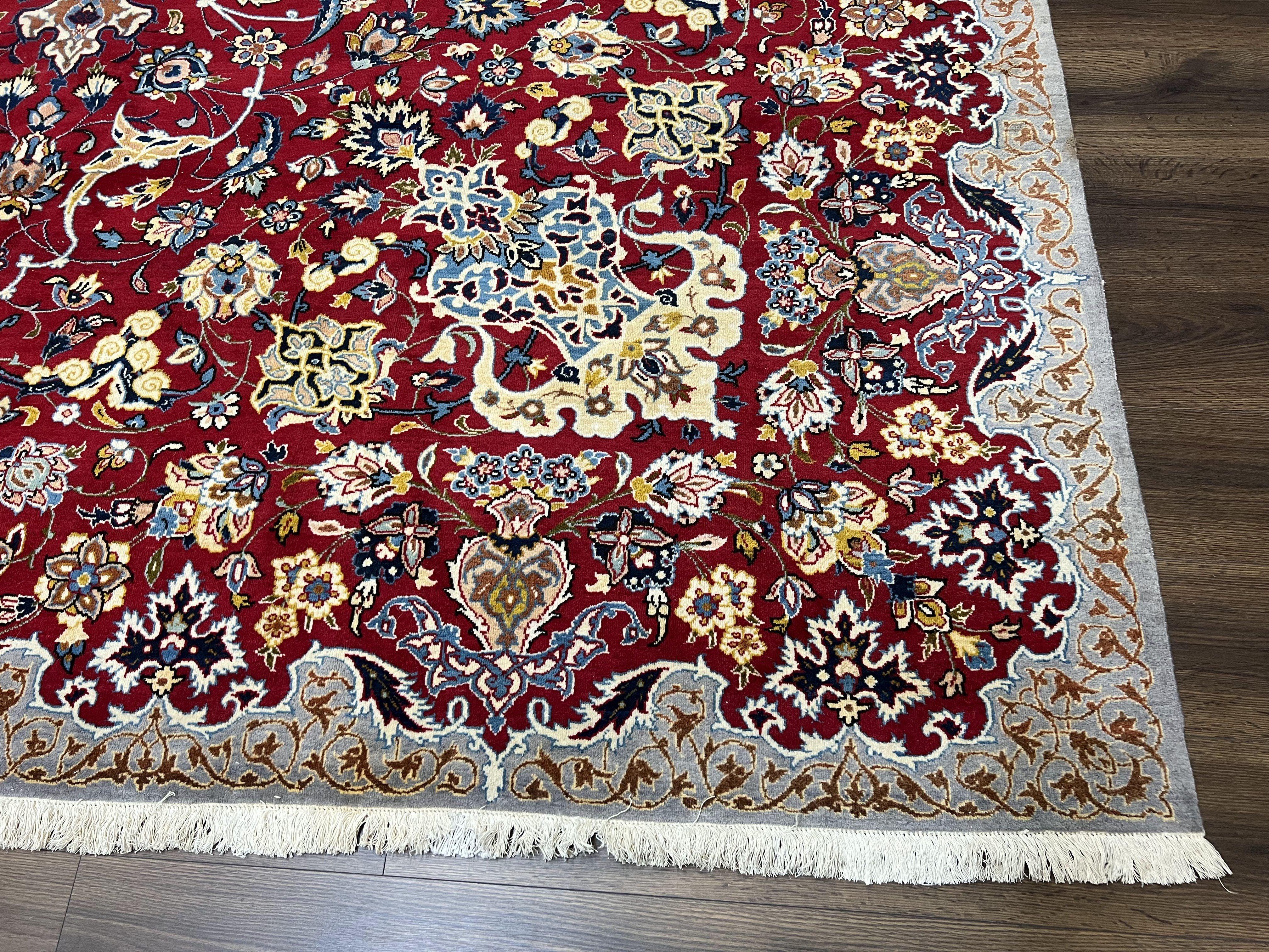 Large Red Persian Kashan Rug 10x14, Allover Floral Pattern, Central Medallion, Vintage Antique Rug, Hand Knotted Wool Authentic Oriental Carpet - Jewel Rugs